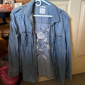 American Eagle Embroidered Jean Shirt